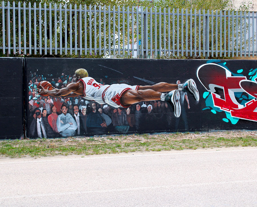 murale di dennis rodman bastia umbra perugia